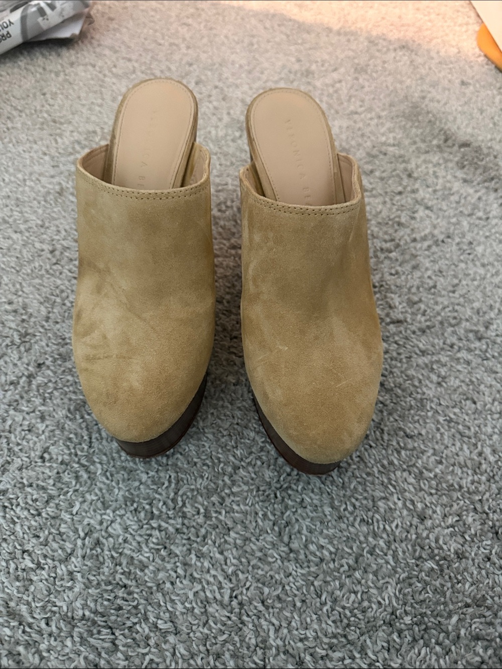 Veronica Beard Beige Suede Slip-On Mules